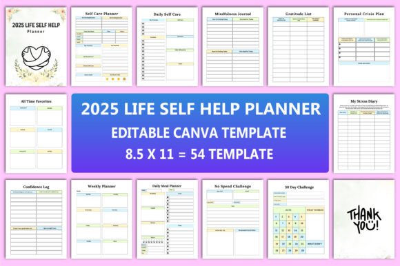 Editable 2025 Life Self Help Planner Kdp